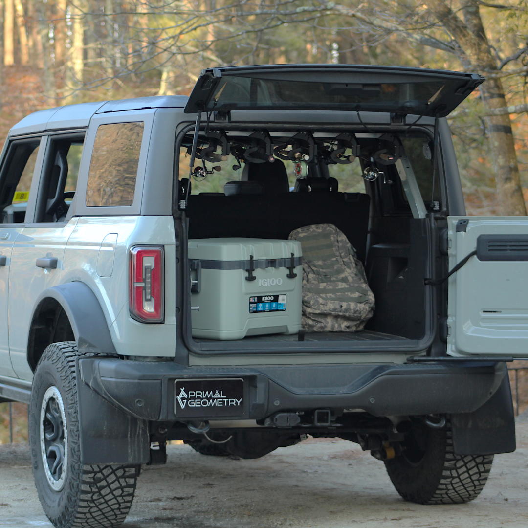 Bronco fishing rod carrier. Rod Rig in a Bronco.