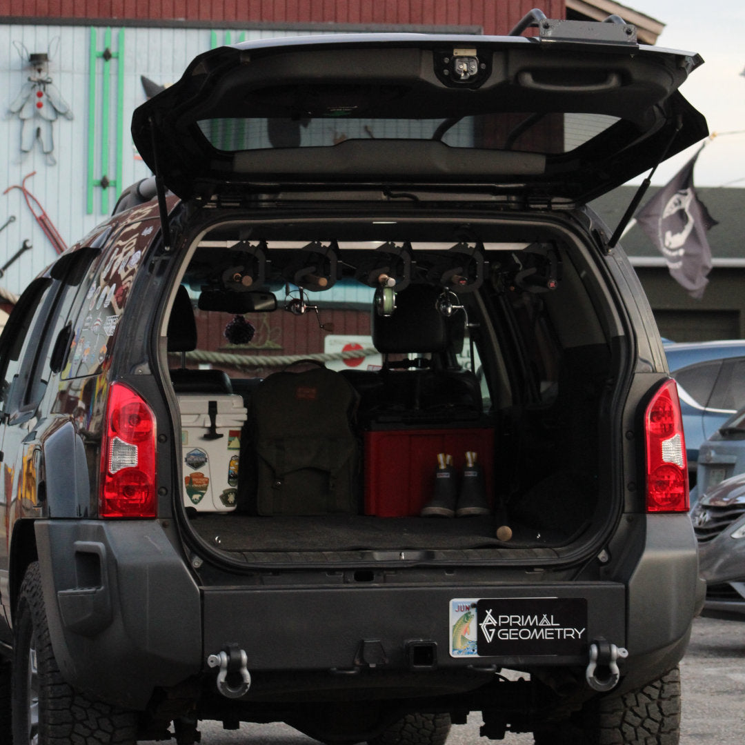 Nissan Xterra fishing rod carrier. Rod Rig in an SUV.